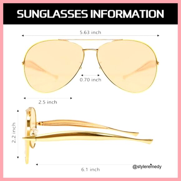 Oversized Metal Aviator Sunglasses with UV Protection, Adjustable Nose Pads main image 7
